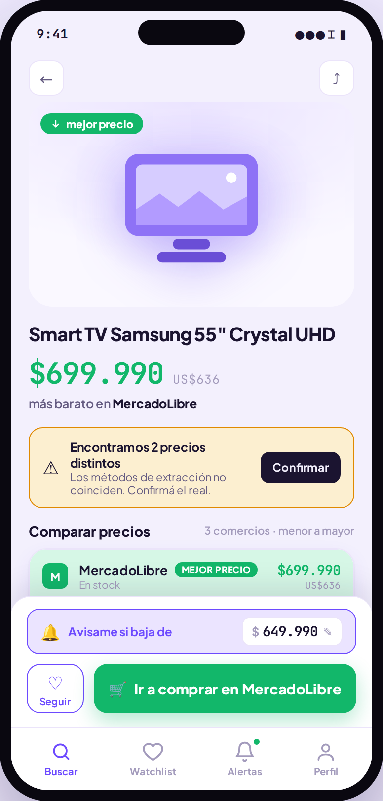 PriceGhost — captura de pantalla de detalle de producto